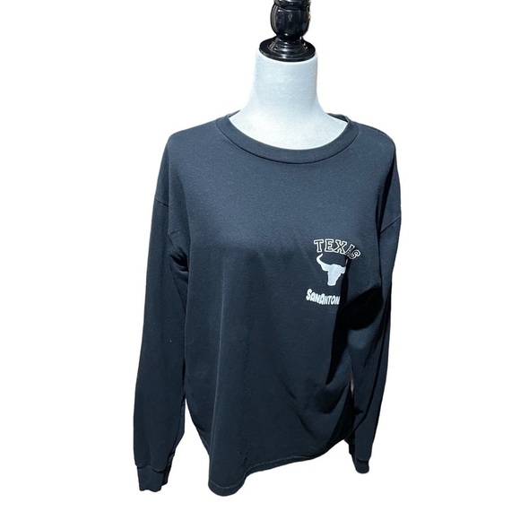 BLACK Long Sleeve Pullover TShirt with Ribbed Cuffs -Front/Back Crest Size Large - Picture 5 of 7